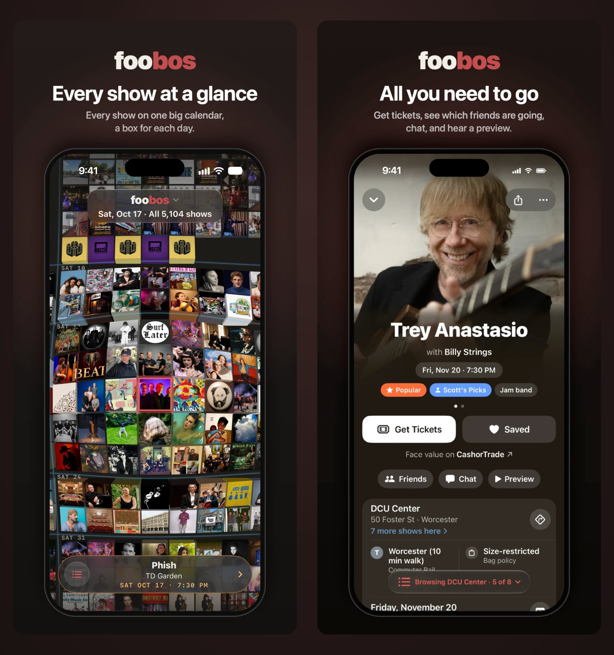 The calendar of every show next to a redesigned show page