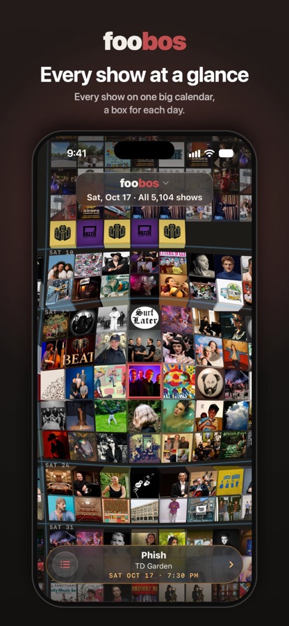 foobos iOS app: the Grid, every show as a tile
