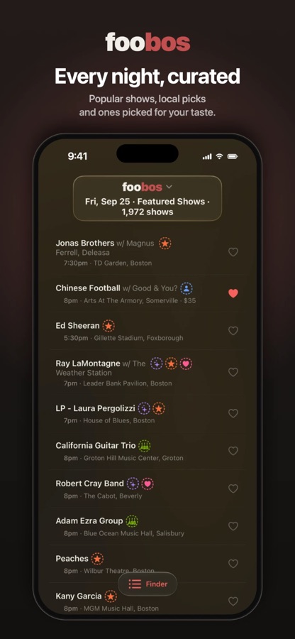 foobos iOS app: Featured shows, popular and local picks